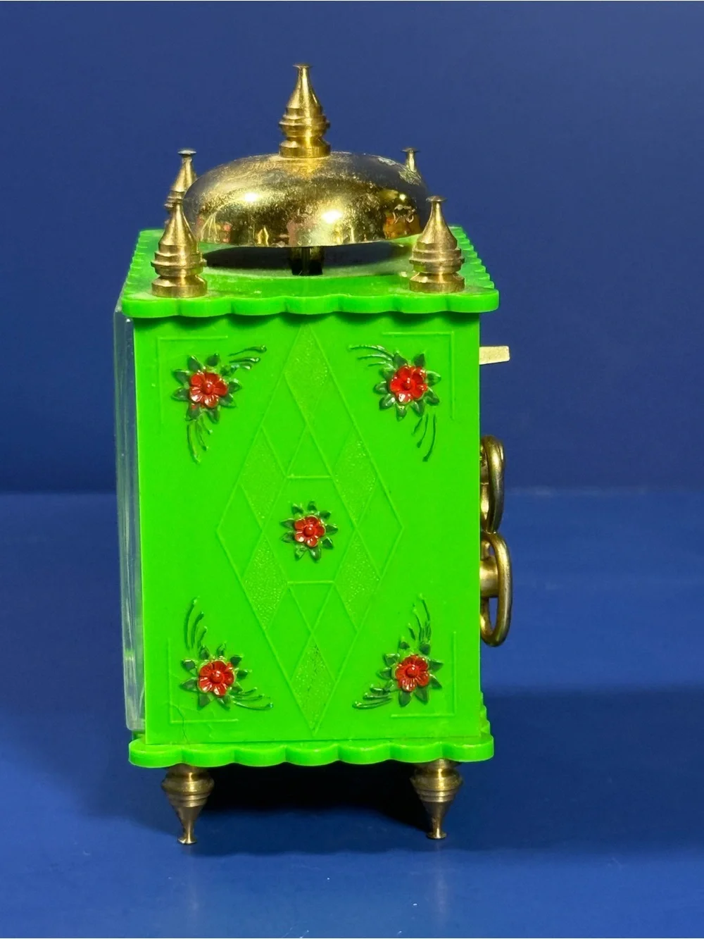 Vintage Elgin Alarm Clock – West Germany – Works – Mini 4” - Green w Gold Accent